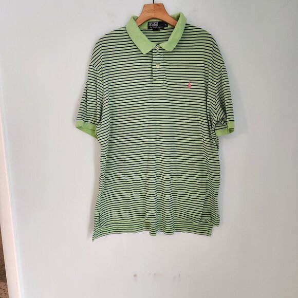 Polo Ralph Lauren Polo Shirt Green Blue Striped Short Sleeve Pony XL‎ Golf EUC - Picture 2 of 9